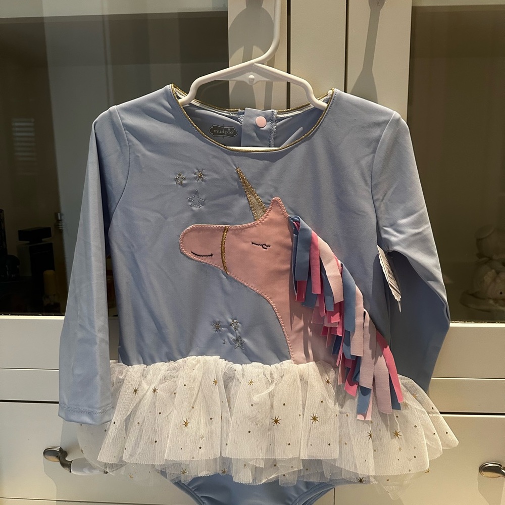 Mud Pie Unicorn one piece rash guard swimsuit, NWT, size 5T